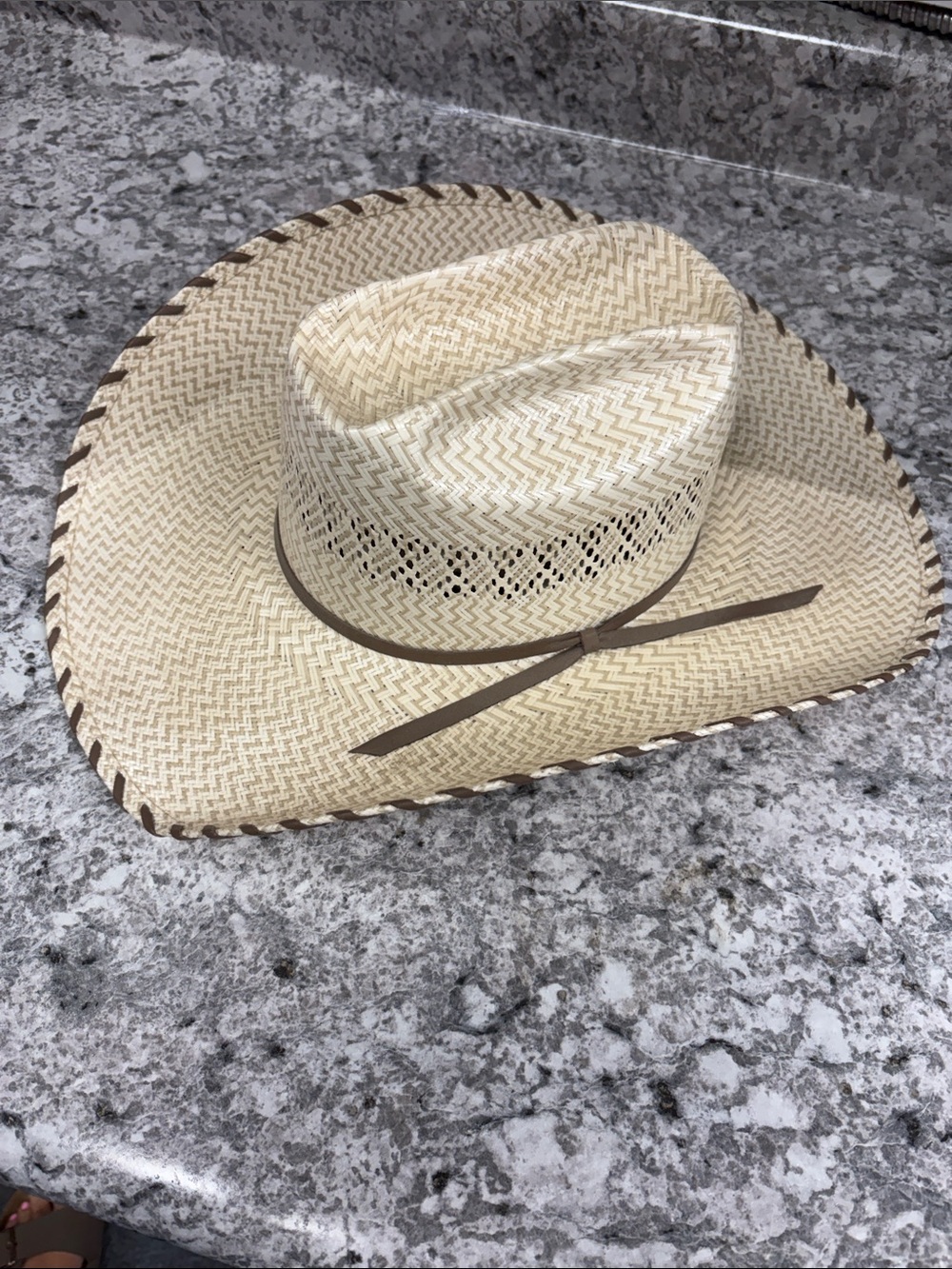 Women's Natural Straw Cowboy Hat with Brown Trim
